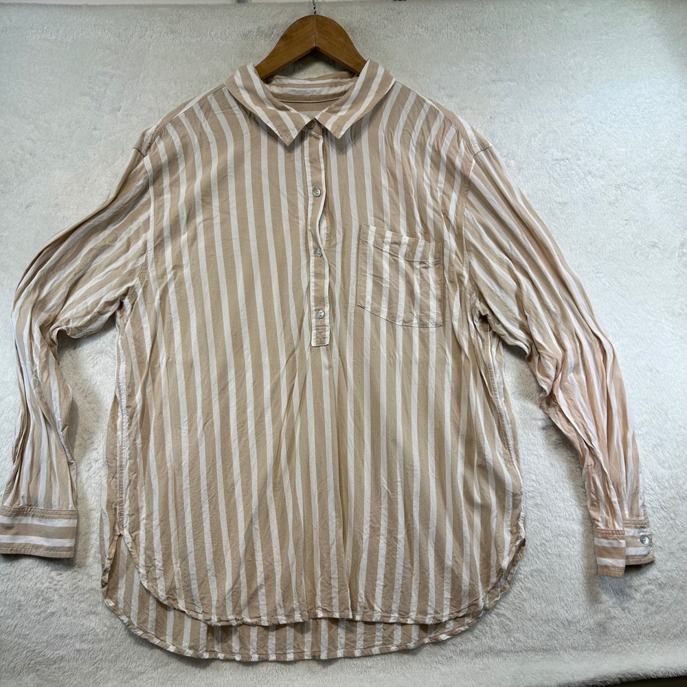Coastal‎ Rails Elle Striped Henley Blouse XL Tan White Nautical Casual Summer